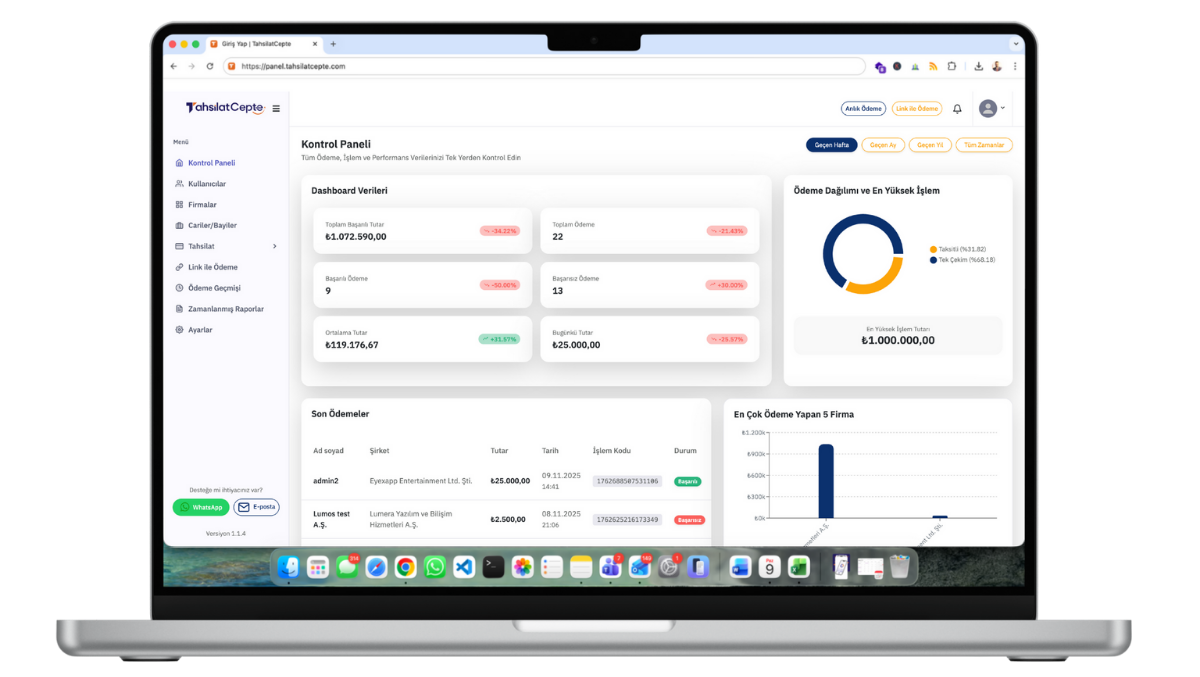 TahsilatCepte Dashboard - Hızlı Tahsilat Kontrol Paneli